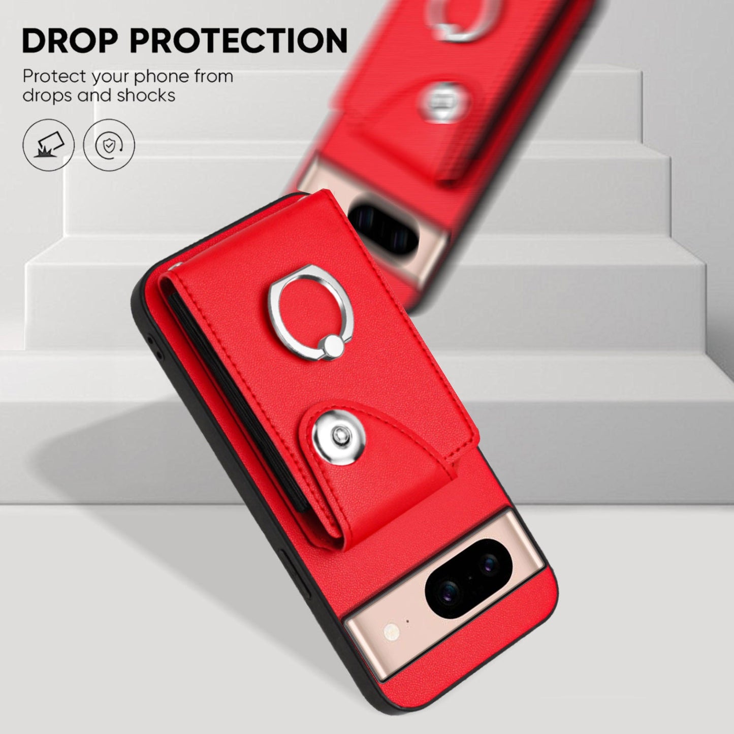 For Google Pixel 8a Case YB Leather Coating Series-7 Card Holder Leather TPU Phone Cover with Kickstand - Red