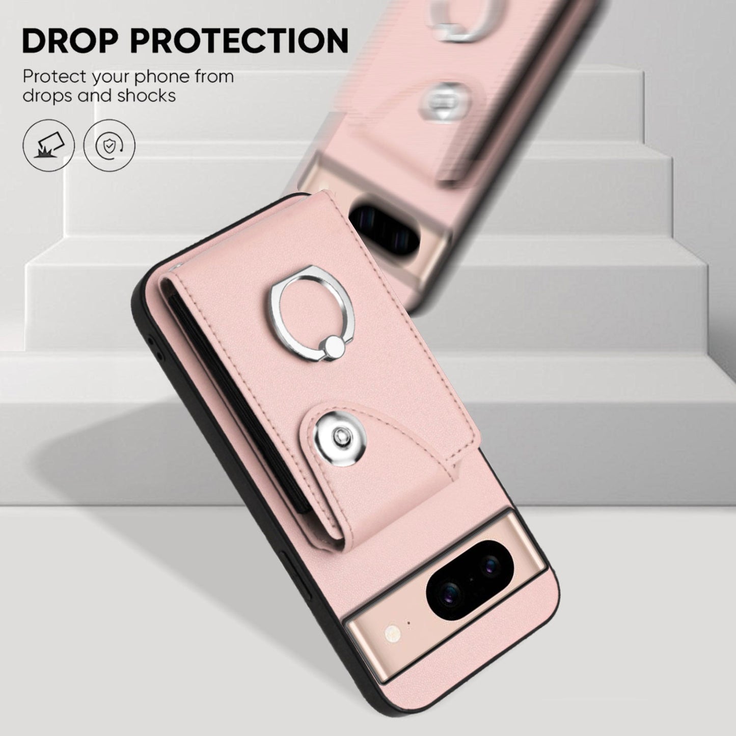 For Google Pixel 8a Case YB Leather Coating Series-7 Card Holder Leather TPU Phone Cover with Kickstand - Pink