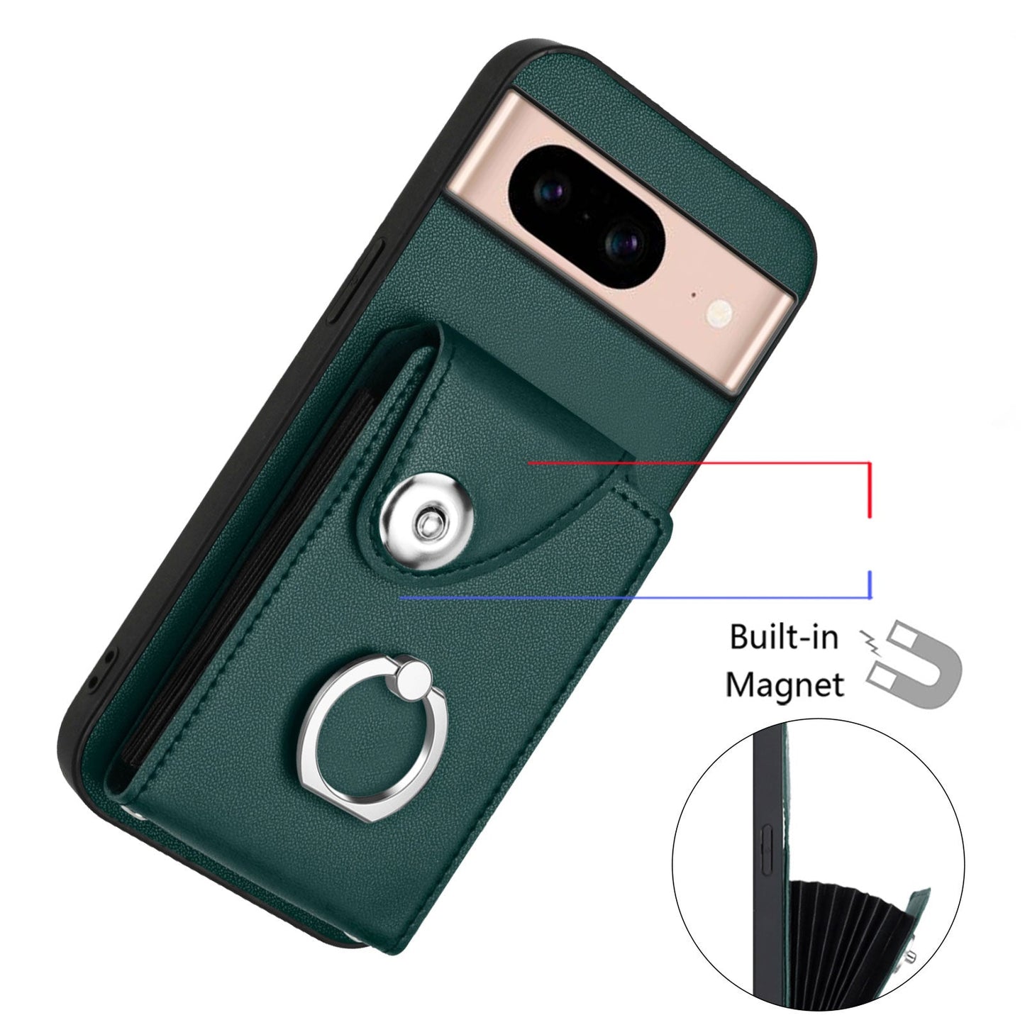 For Google Pixel 8a Case YB Leather Coating Series-7 Card Holder Leather TPU Phone Cover with Kickstand - Green