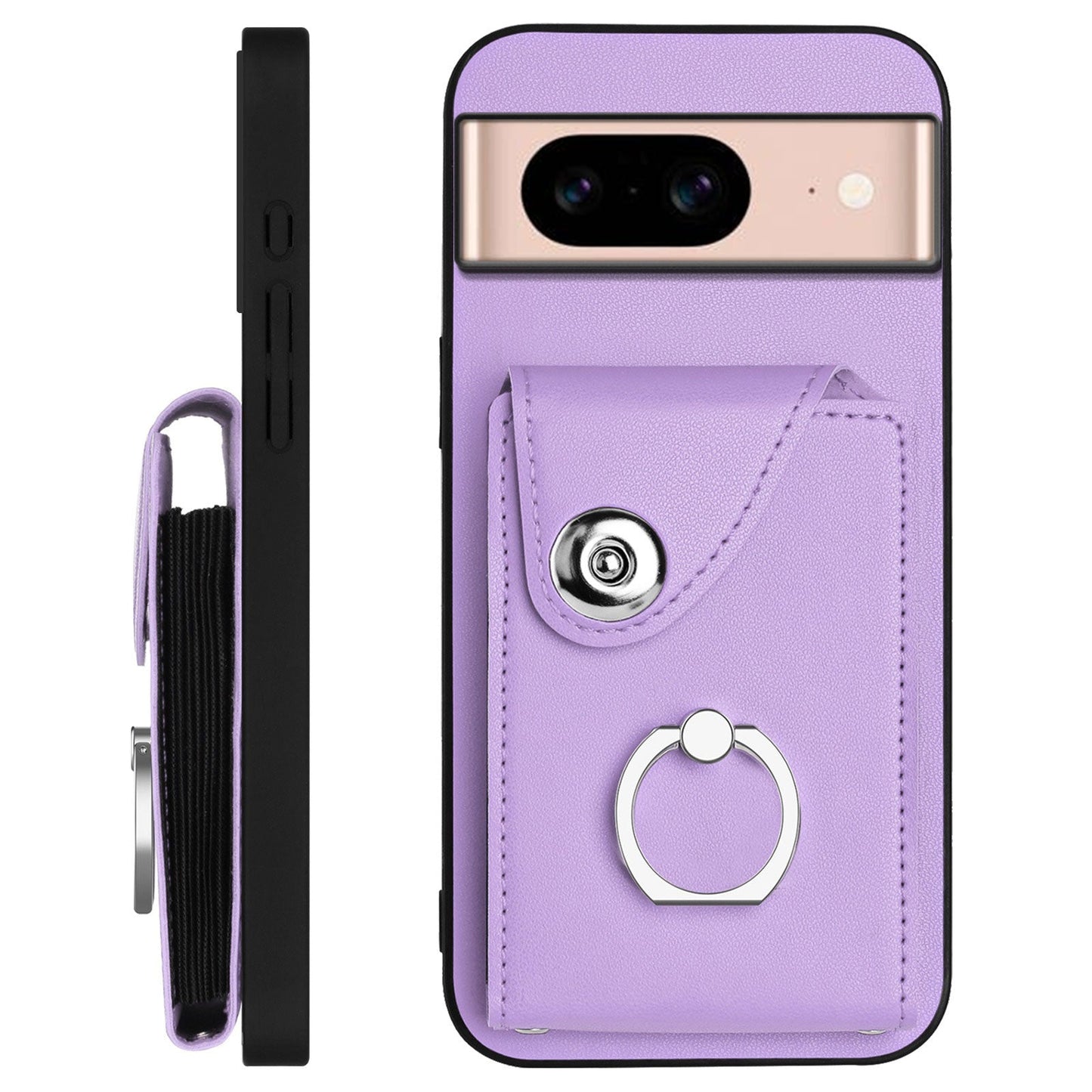 For Google Pixel 8a Case YB Leather Coating Series-7 Card Holder Leather TPU Phone Cover with Kickstand - Purple