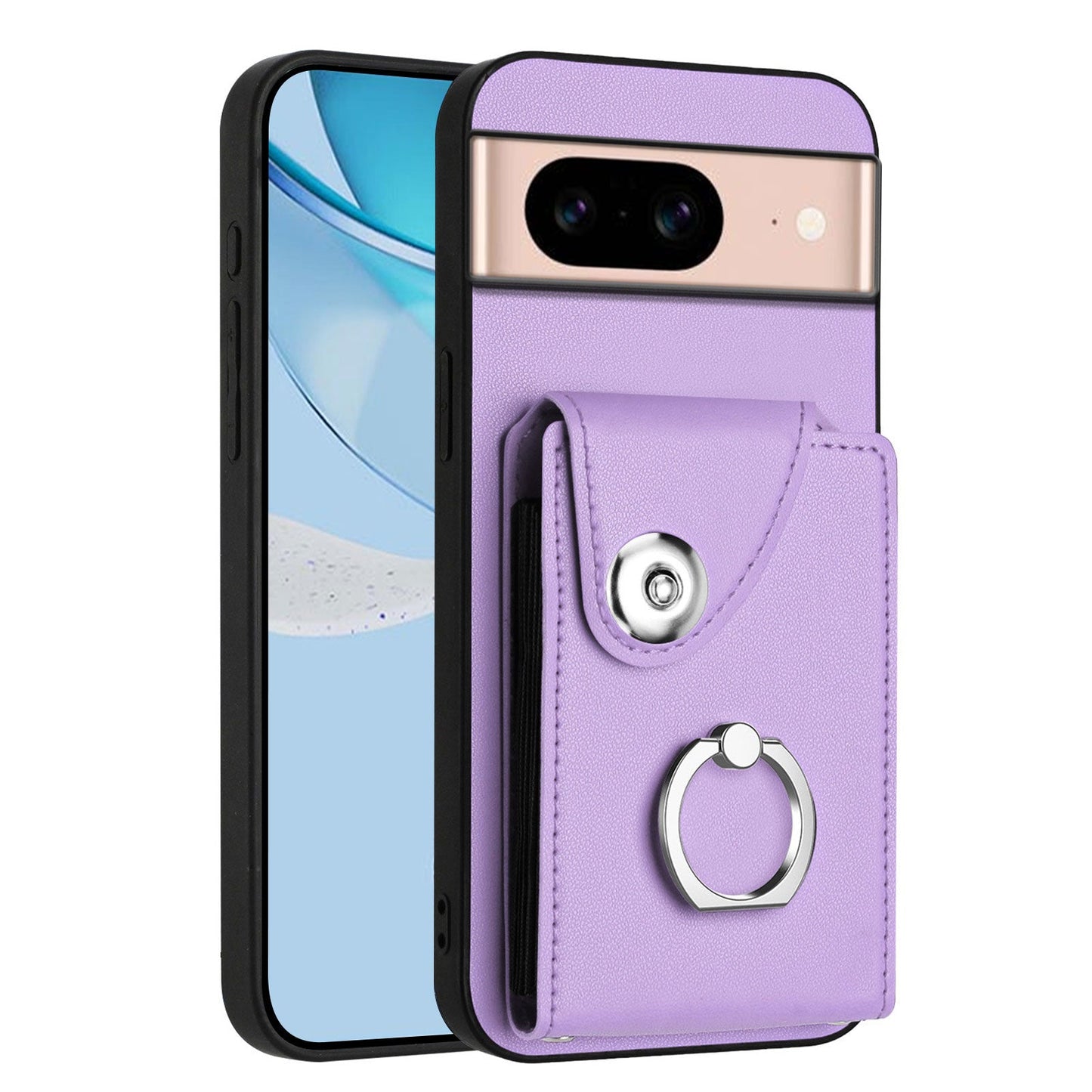 For Google Pixel 8a Case YB Leather Coating Series-7 Card Holder Leather TPU Phone Cover with Kickstand - Purple
