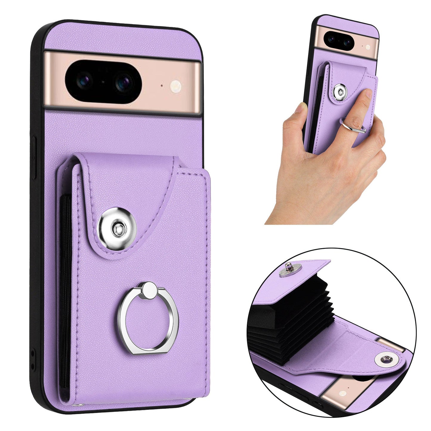 For Google Pixel 8a Case YB Leather Coating Series-7 Card Holder Leather TPU Phone Cover with Kickstand - Purple