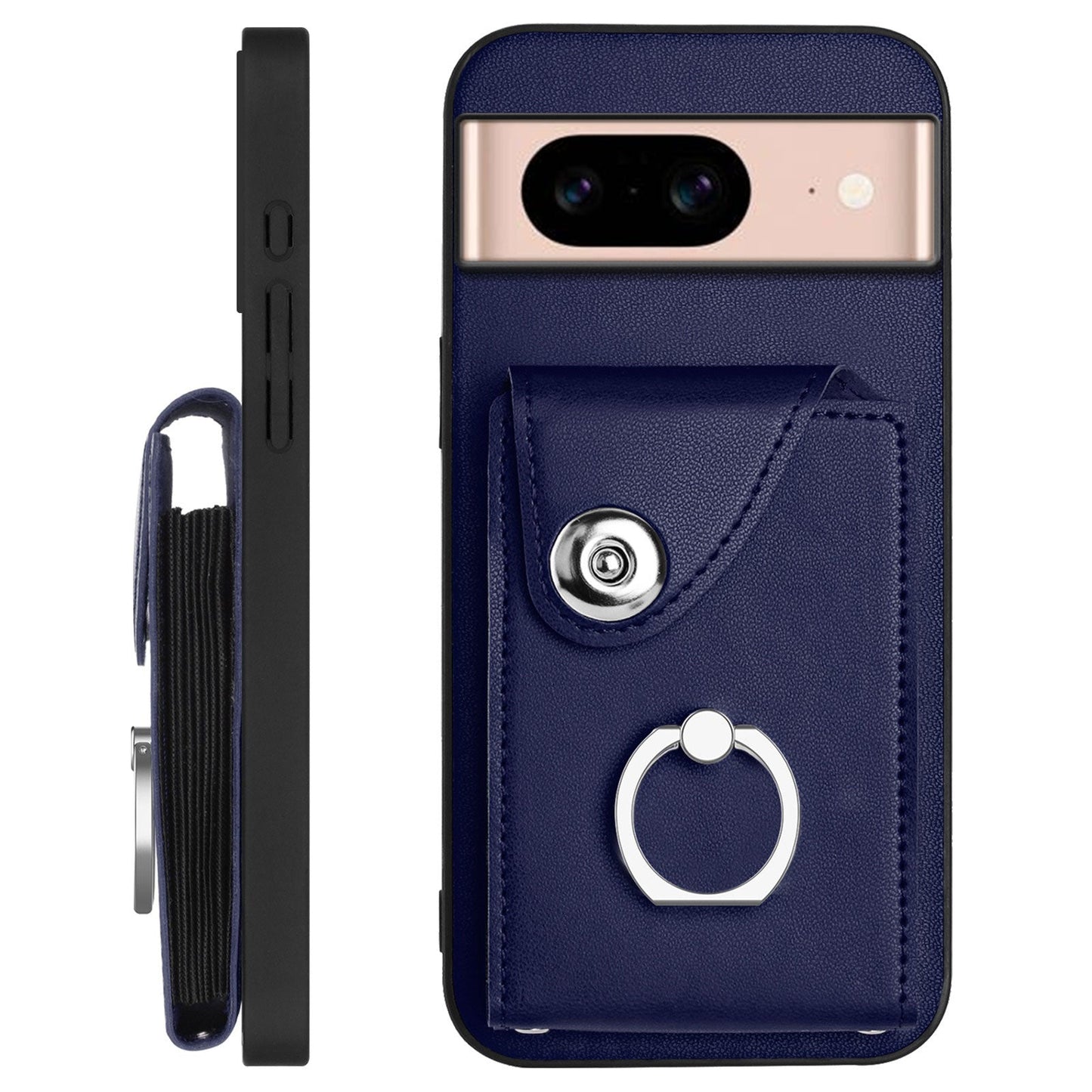For Google Pixel 8a Case YB Leather Coating Series-7 Card Holder Leather TPU Phone Cover with Kickstand - Sapphire