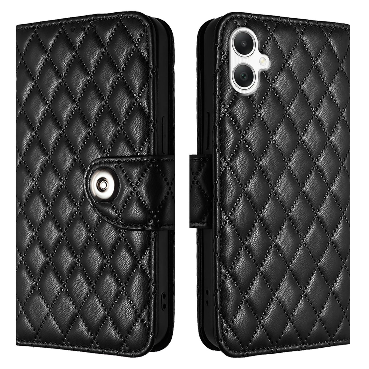 For Samsung Galaxy A06 Case YB Imprinting Series-8 Leather Wallet Phone Cover with 7 Card Slots - Black