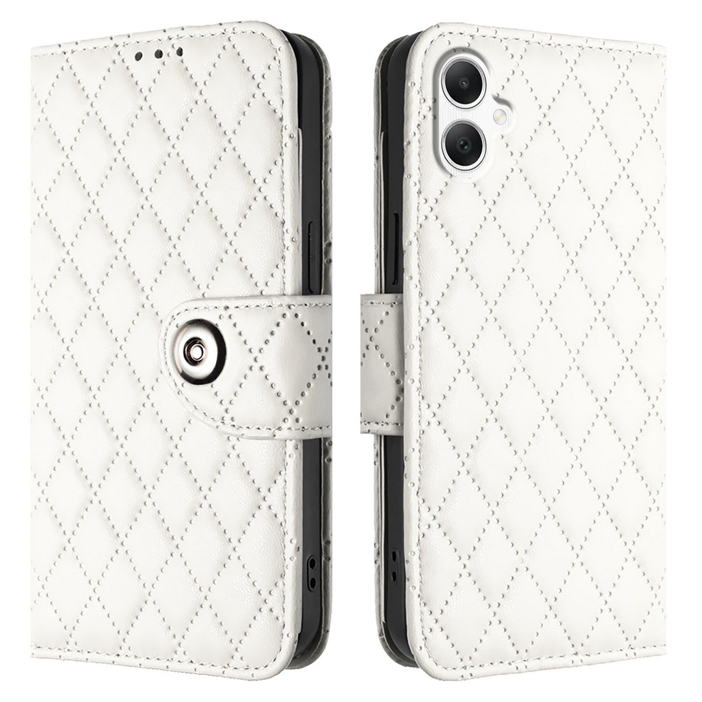 For Samsung Galaxy A06 Case YB Imprinting Series-8 Leather Wallet Phone Cover with 7 Card Slots - White