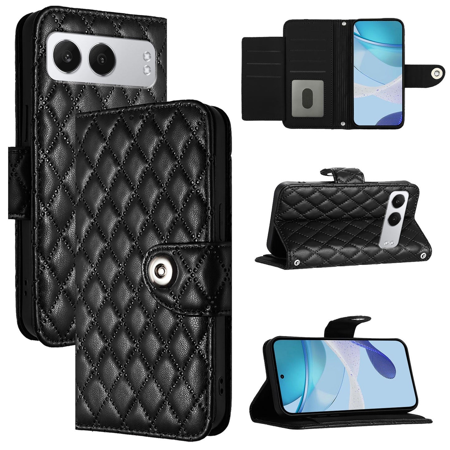 For OnePlus Nord 4 Case YB Imprinting Series-8 Leather Wallet Phone Cover with 7 Card Slots - Black