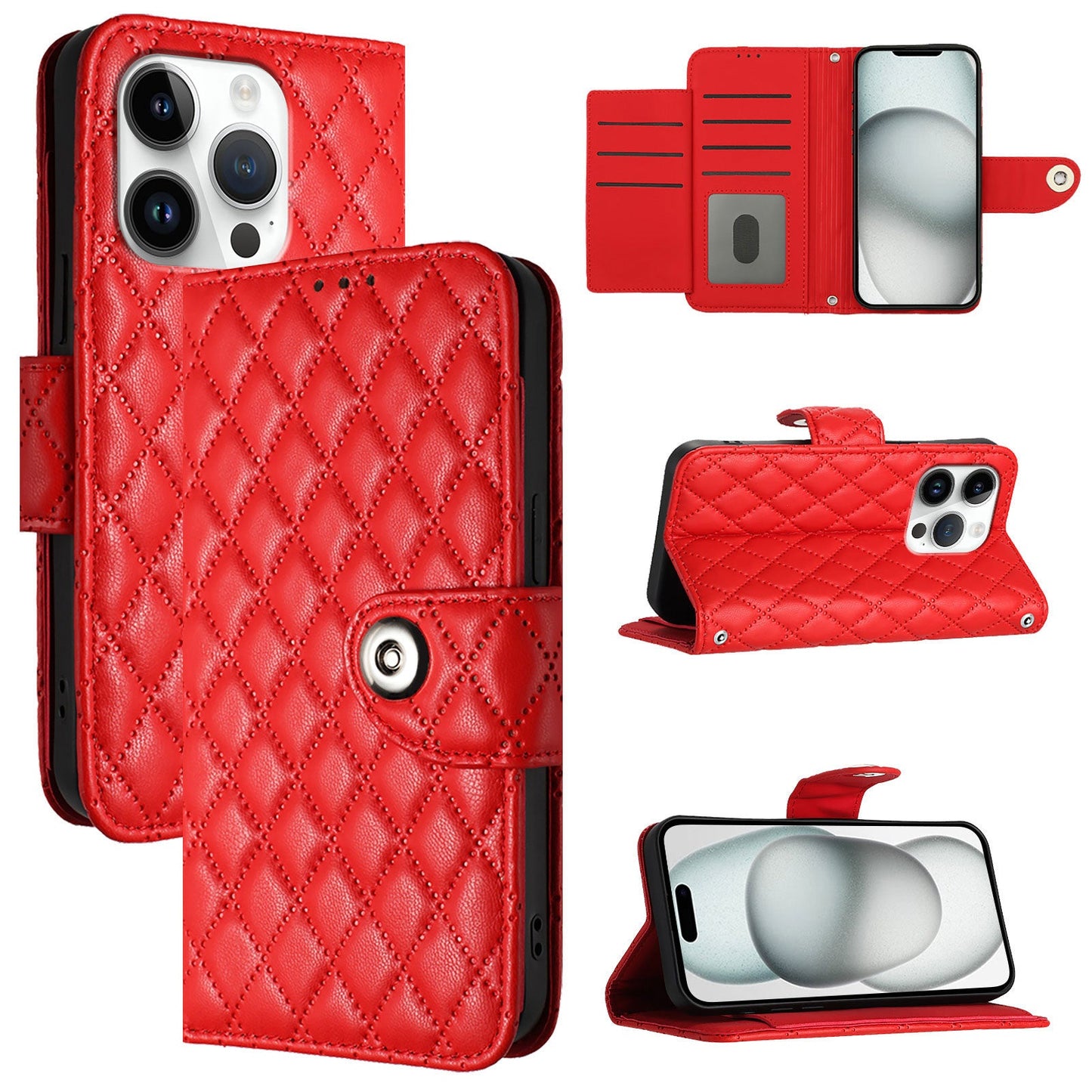 For iPhone 16 Pro Case YB Imprinting Series-8 Leather Wallet Phone Cover with 7 Card Slots - Red