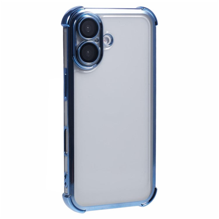 For iPhone 16 Case Electroplating Clear TPU Phone Cover with Lens Film - Blue
