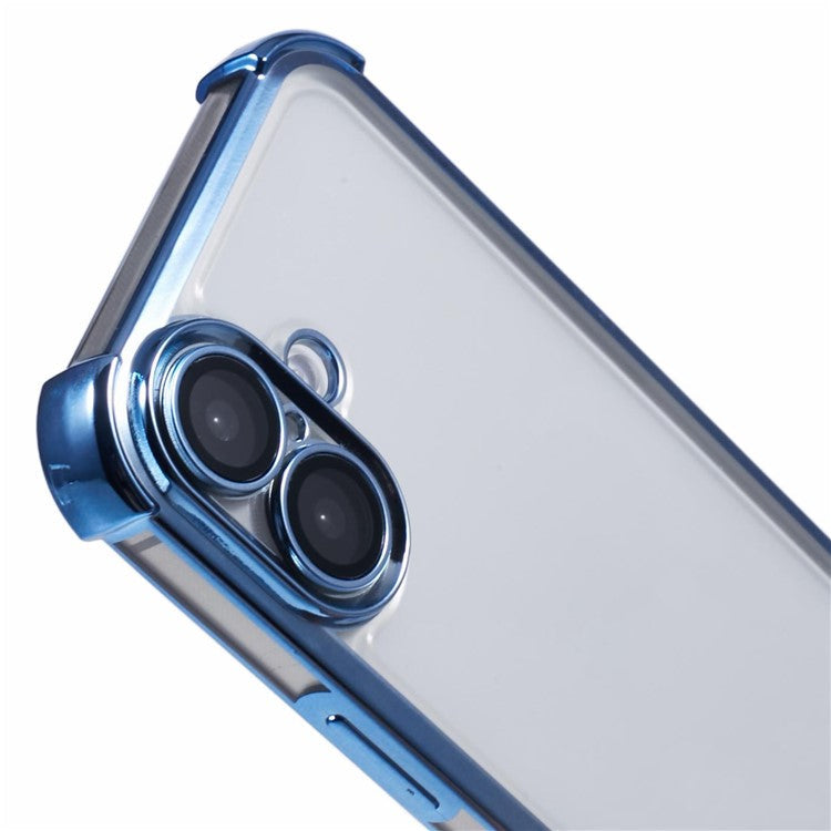 For iPhone 16 Case Electroplating Clear TPU Phone Cover with Lens Film - Blue