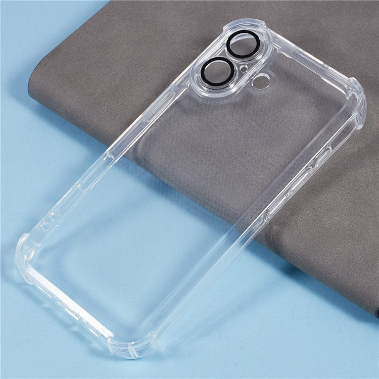 For iPhone 16 Case Electroplating Clear TPU Phone Cover with Lens Film - Silver