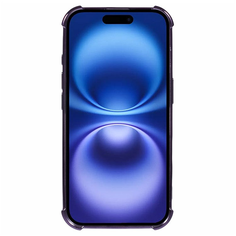 For iPhone 16 Case Electroplating Clear TPU Phone Cover with Lens Film and Glitter Card - Purple