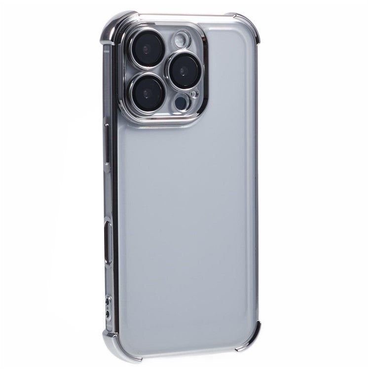 For iPhone 16 Pro Case Electroplating Clear TPU Phone Cover with Lens Film - Grey