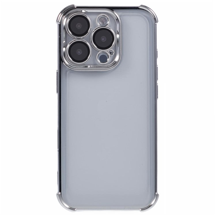 For iPhone 16 Pro Case Electroplating Clear TPU Phone Cover with Lens Film - Grey