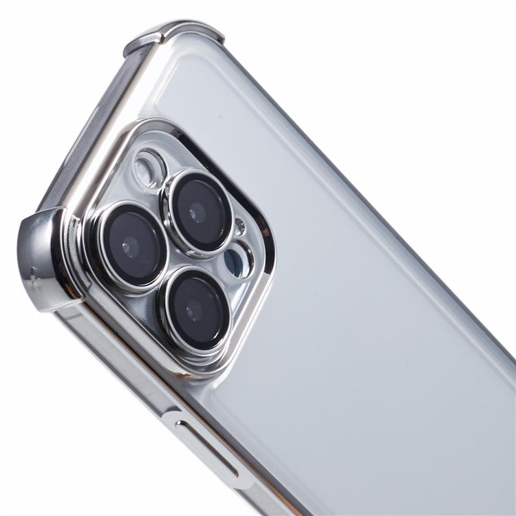 For iPhone 16 Pro Case Electroplating Clear TPU Phone Cover with Lens Film - Grey