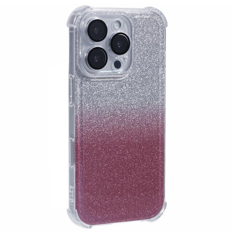 For iPhone 16 Pro Case Electroplating Clear TPU Phone Cover with Lens Film and Glitter Card - Silver