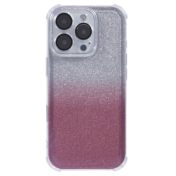 For iPhone 16 Pro Case Electroplating Clear TPU Phone Cover with Lens Film and Glitter Card - Silver