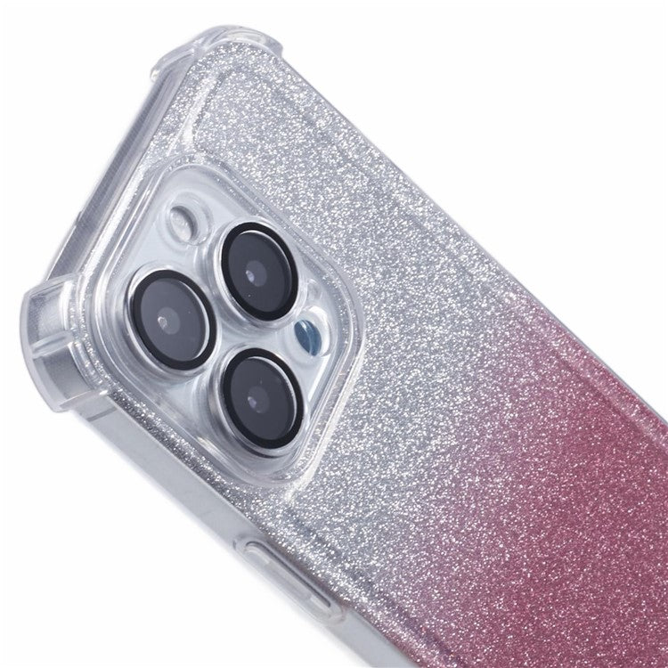 For iPhone 16 Pro Case Electroplating Clear TPU Phone Cover with Lens Film and Glitter Card - Silver