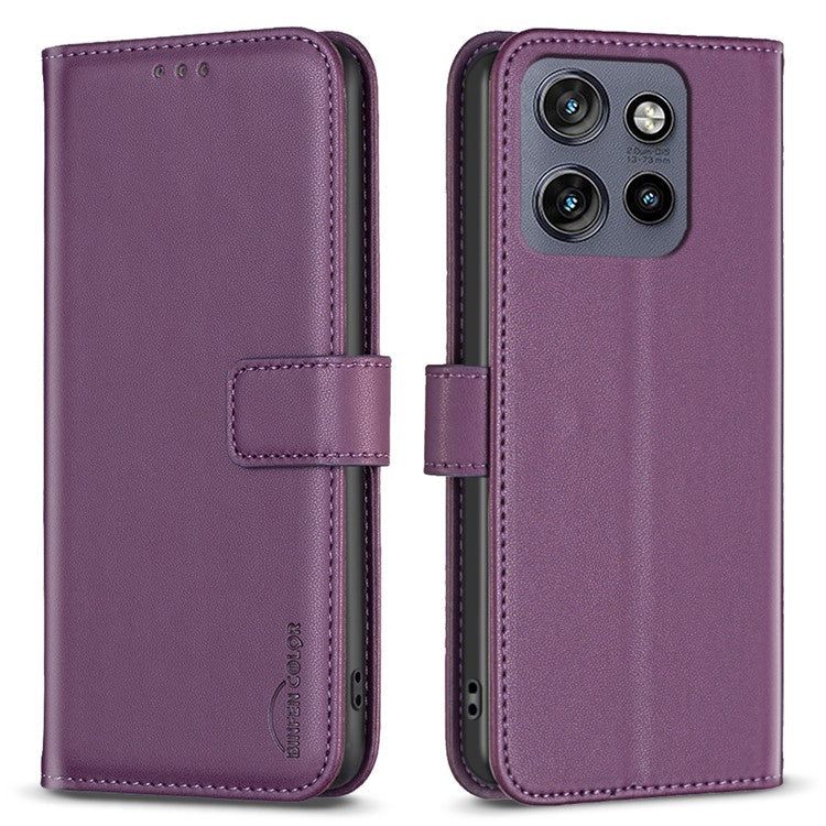 BINFEN COLOR BF17 For Motorola Edge 50 Neo 5G / Moto S50 5G / Thinkphone 25 5G Case Wallet Folio Flip Leather Cover - Dark Purple