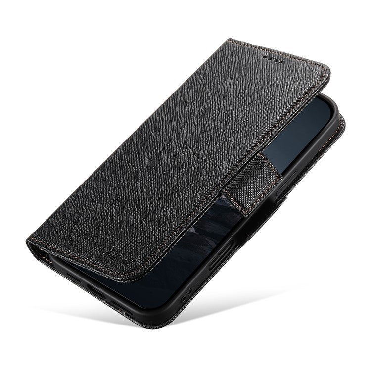 SUTENI J08 For iPhone 16 Case Compatible with MagSafe Cross Texture Leather Wallet Phone Cover - Black
