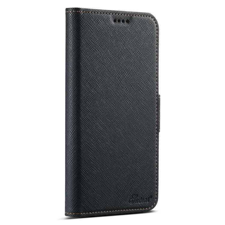 SUTENI J08 For iPhone 16 Case Compatible with MagSafe Cross Texture Leather Wallet Phone Cover - Black