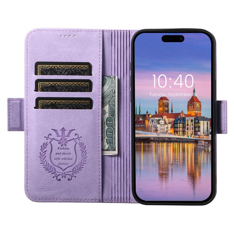 SUTENI J07 For iPhone 16 Case Compatible with MagSafe Litchi Texture Leather Wallet Phone Cover - Purple