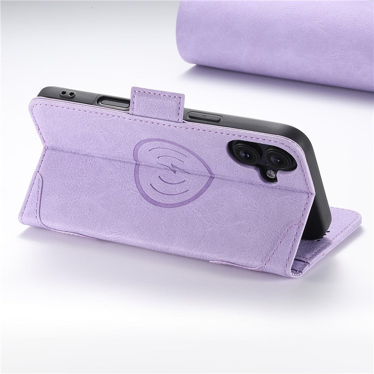 SUTENI J07 For iPhone 16 Case Compatible with MagSafe Litchi Texture Leather Wallet Phone Cover - Purple