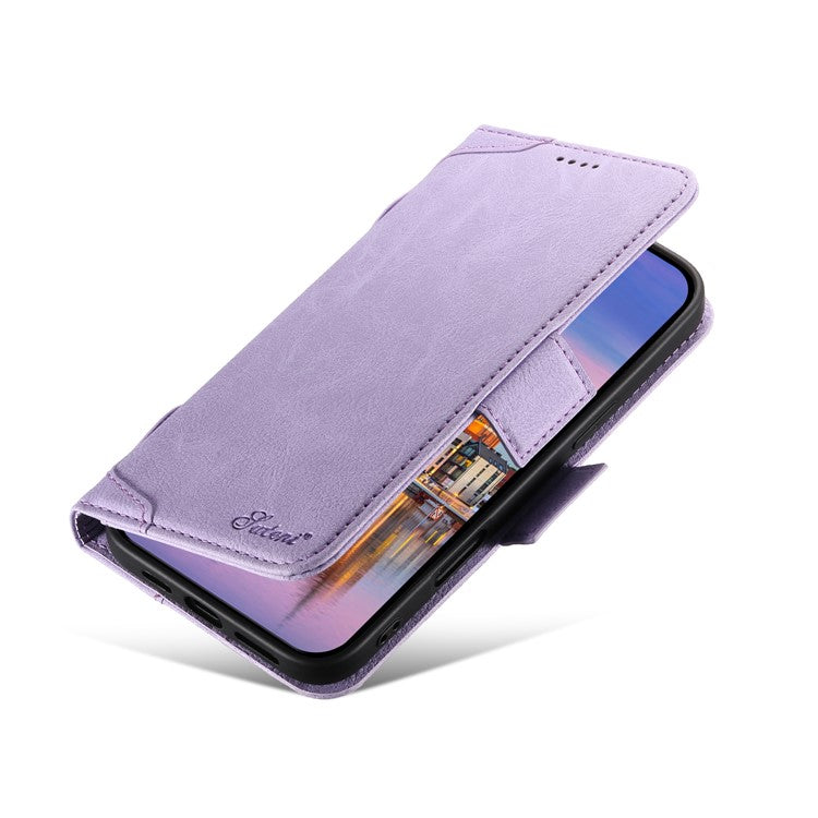 SUTENI J07 For iPhone 16 Case Compatible with MagSafe Litchi Texture Leather Wallet Phone Cover - Purple