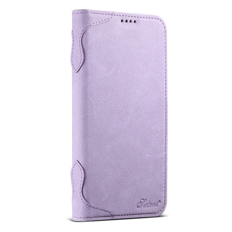 SUTENI J07 For iPhone 16 Case Compatible with MagSafe Litchi Texture Leather Wallet Phone Cover - Purple