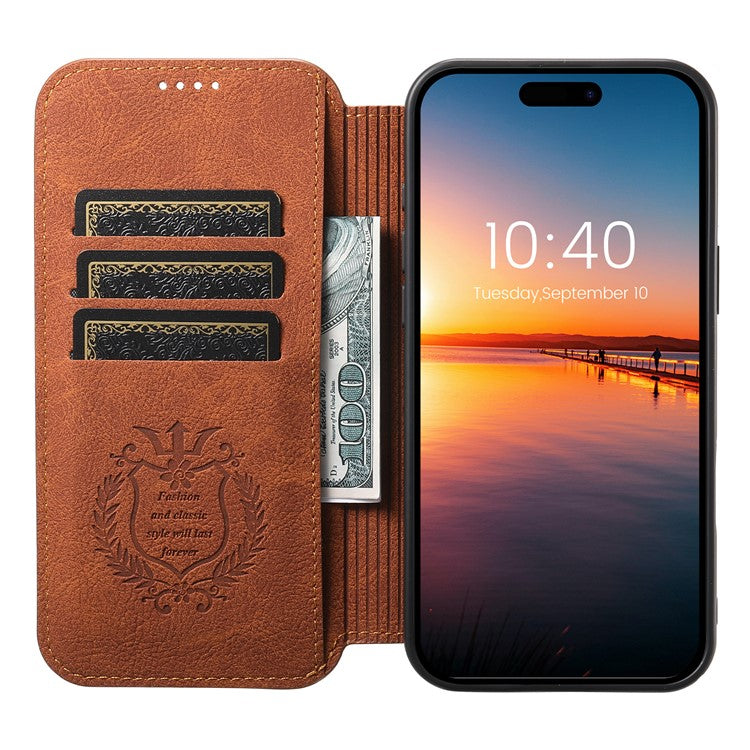 SUTENI J06 For iPhone 16 Pro Case Litchi Texture Leather Wallet Phone Shell Compatible with MagSafe - Khaki