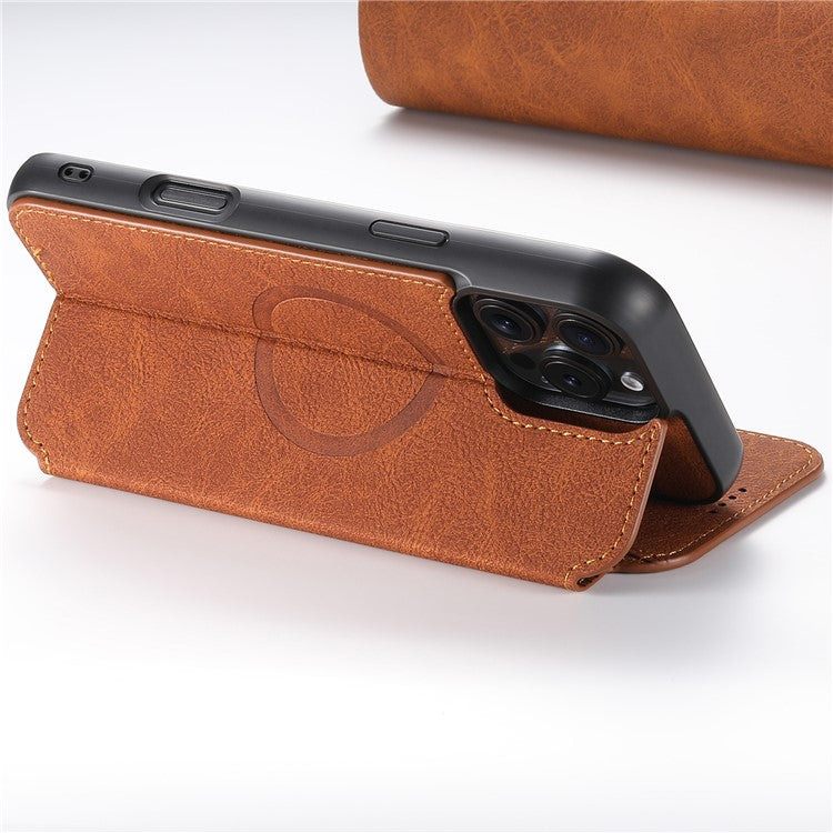 SUTENI J06 For iPhone 16 Pro Case Litchi Texture Leather Wallet Phone Shell Compatible with MagSafe - Khaki