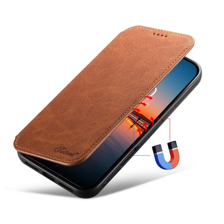 SUTENI J06 For iPhone 16 Pro Case Litchi Texture Leather Wallet Phone Shell Compatible with MagSafe - Khaki