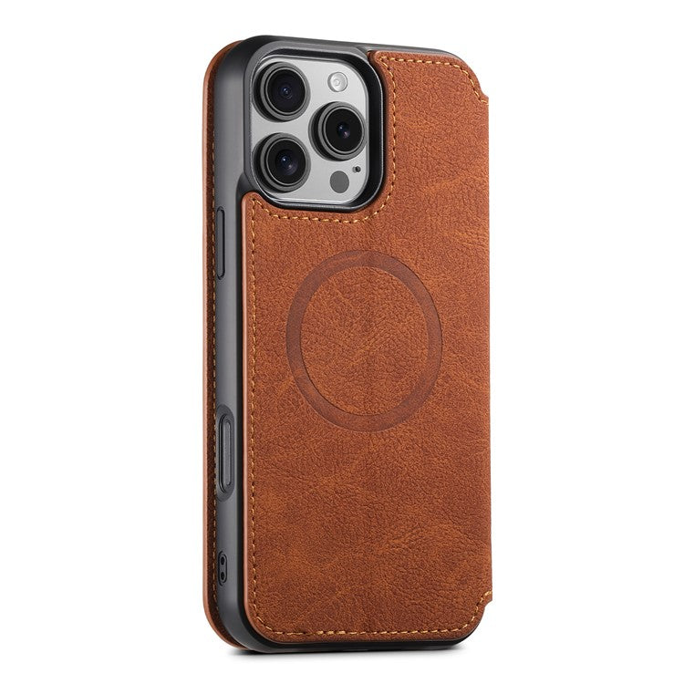 SUTENI J06 For iPhone 16 Pro Case Litchi Texture Leather Wallet Phone Shell Compatible with MagSafe - Khaki