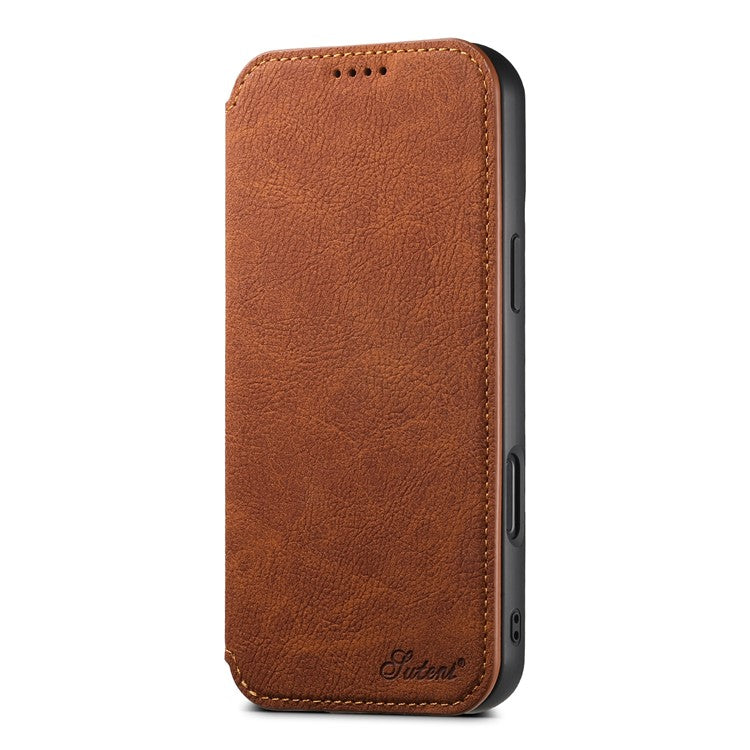 SUTENI J06 For iPhone 16 Pro Case Litchi Texture Leather Wallet Phone Shell Compatible with MagSafe - Khaki