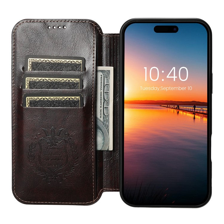 SUTENI J06 For iPhone 16 Plus Case Compatible with MagSafe Textured PU Leather Flip Phone Cover - Brown