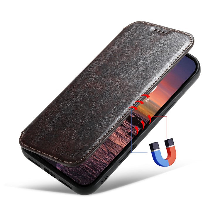 SUTENI J06 For iPhone 16 Plus Case Compatible with MagSafe Textured PU Leather Flip Phone Cover - Brown