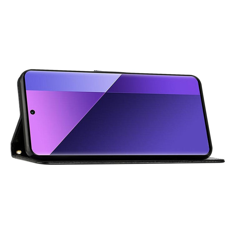 For Xiaomi Poco C75 4G / Redmi 14R 5G / 14C 4G Case Pattern Imprint PU Leather Phone Wallet Cover with Strap - Black