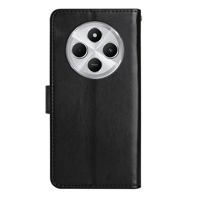 For Xiaomi Poco C75 4G / Redmi 14R 5G / 14C 4G Case Pattern Imprint PU Leather Phone Wallet Cover with Strap - Black