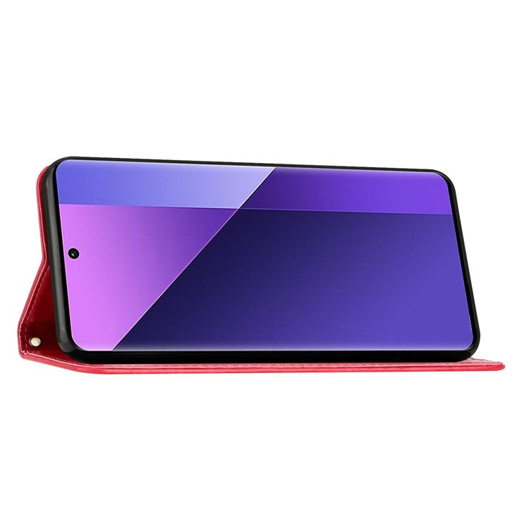 For Xiaomi Poco C75 4G / Redmi 14R 5G / 14C 4G Case Pattern Imprint PU Leather Phone Wallet Cover with Strap - Red