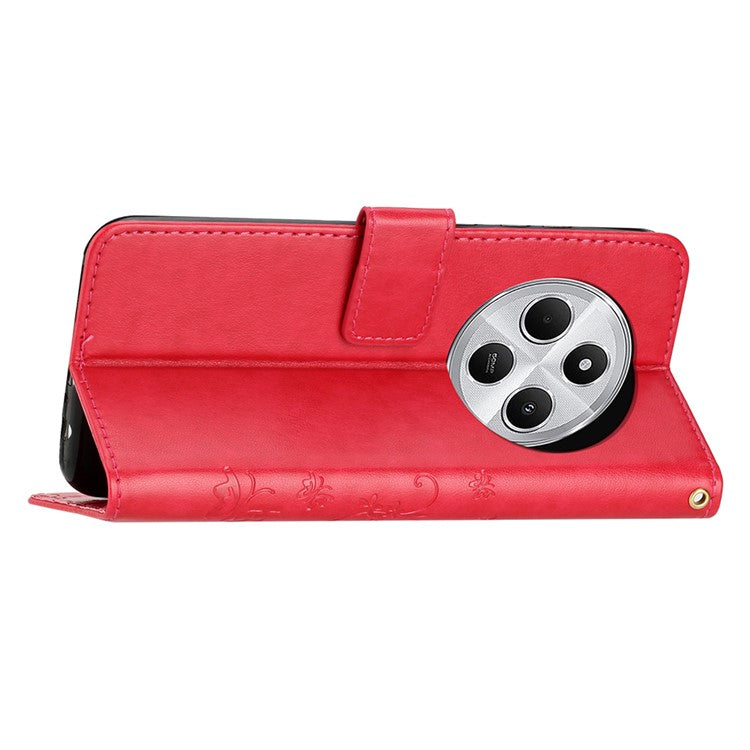 For Xiaomi Poco C75 4G / Redmi 14R 5G / 14C 4G Case Pattern Imprint PU Leather Phone Wallet Cover with Strap - Red