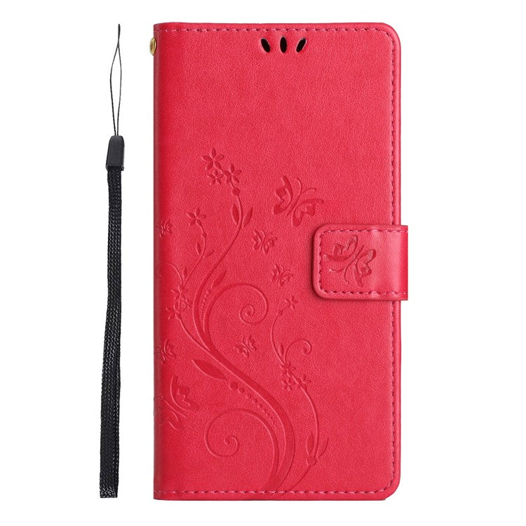 For Xiaomi Poco C75 4G / Redmi 14R 5G / 14C 4G Case Pattern Imprint PU Leather Phone Wallet Cover with Strap - Red