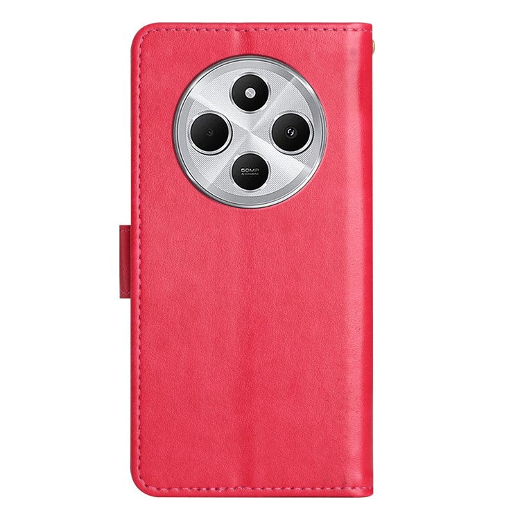 For Xiaomi Poco C75 4G / Redmi 14R 5G / 14C 4G Case Pattern Imprint PU Leather Phone Wallet Cover with Strap - Red
