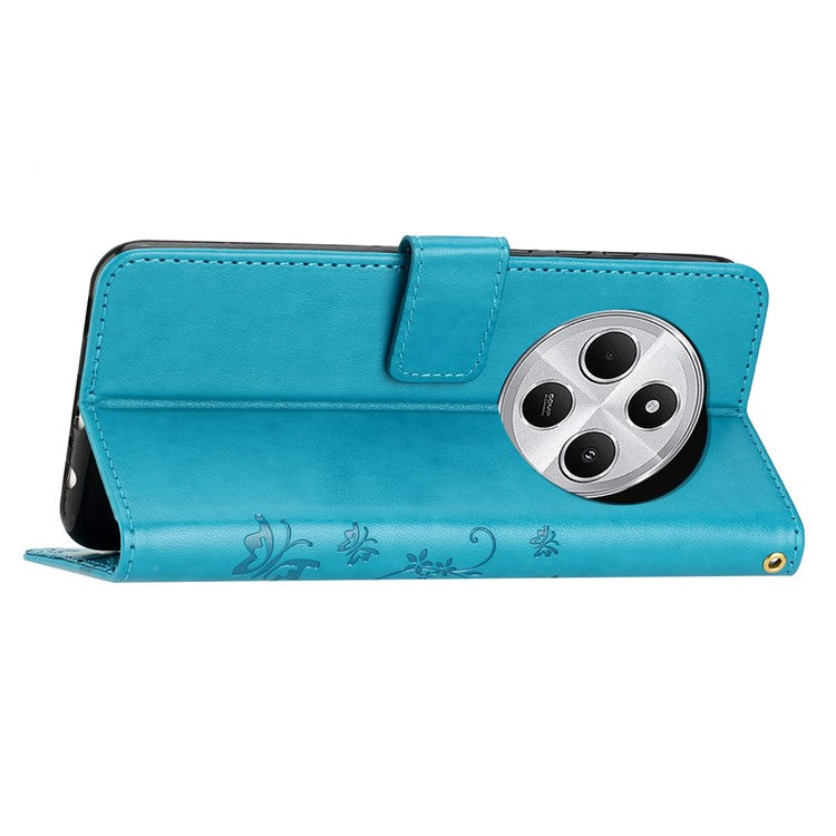 For Xiaomi Poco C75 4G / Redmi 14R 5G / 14C 4G Case Pattern Imprint PU Leather Phone Wallet Cover with Strap - Blue
