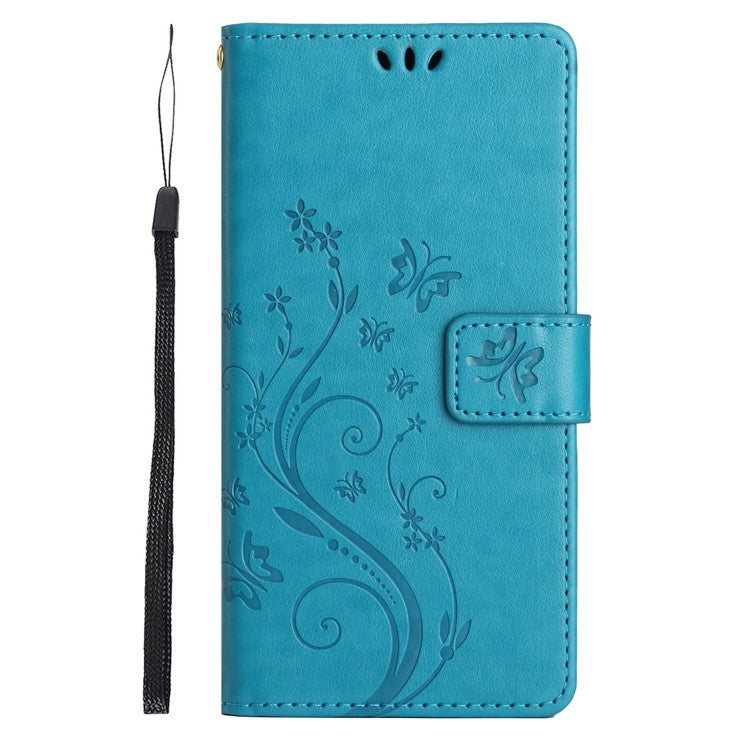For Xiaomi Poco C75 4G / Redmi 14R 5G / 14C 4G Case Pattern Imprint PU Leather Phone Wallet Cover with Strap - Blue