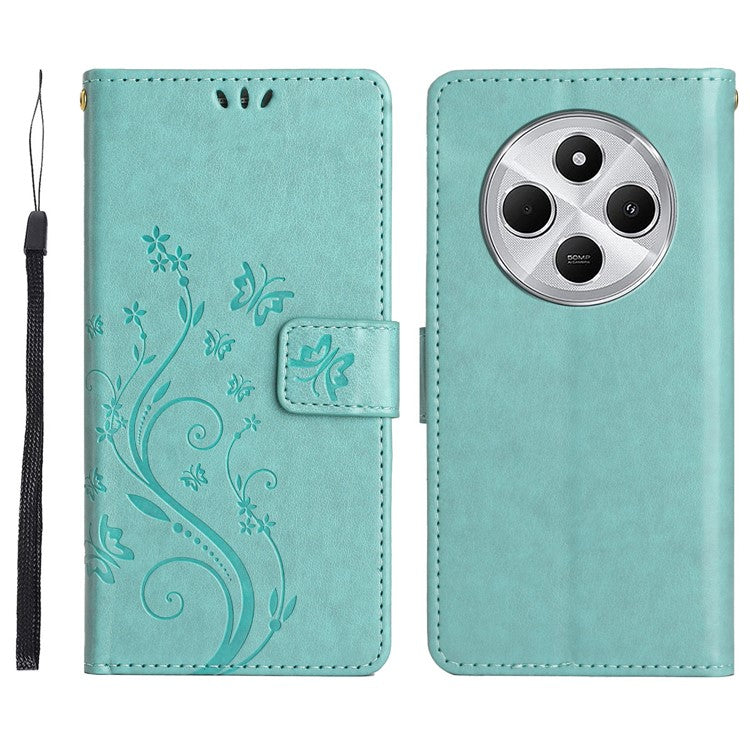 For Xiaomi Poco C75 4G / Redmi 14R 5G / 14C 4G Case Pattern Imprint PU Leather Phone Wallet Cover with Strap - Baby Blue