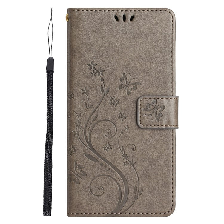 For Xiaomi Poco C75 4G / Redmi 14R 5G / 14C 4G Case Pattern Imprint PU Leather Phone Wallet Cover with Strap - Grey