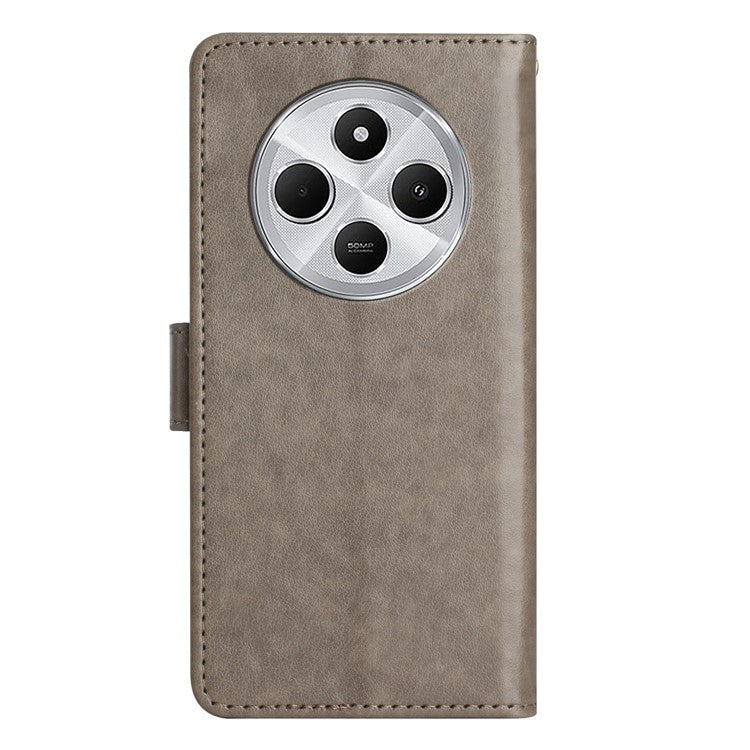 For Xiaomi Poco C75 4G / Redmi 14R 5G / 14C 4G Case Pattern Imprint PU Leather Phone Wallet Cover with Strap - Grey