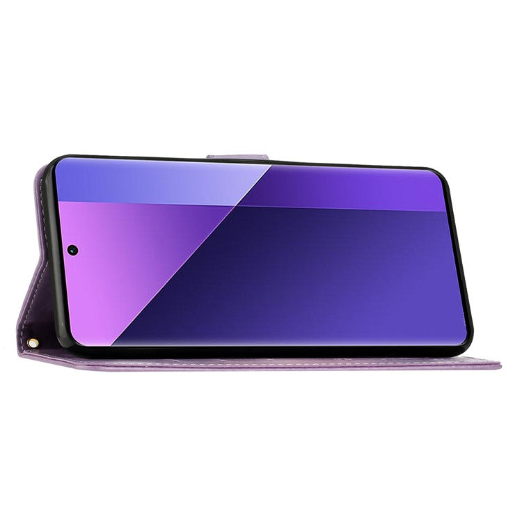 For Xiaomi Poco C75 4G / Redmi 14R 5G / 14C 4G Case Pattern Imprint PU Leather Phone Wallet Cover with Strap - Light Purple