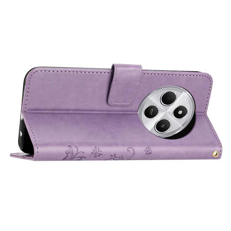 For Xiaomi Poco C75 4G / Redmi 14R 5G / 14C 4G Case Pattern Imprint PU Leather Phone Wallet Cover with Strap - Light Purple