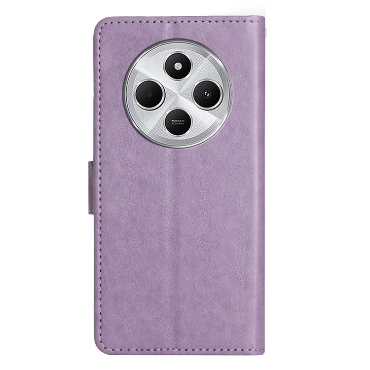 For Xiaomi Poco C75 4G / Redmi 14R 5G / 14C 4G Case Pattern Imprint PU Leather Phone Wallet Cover with Strap - Light Purple