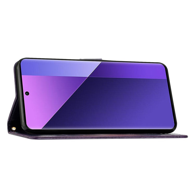For Xiaomi Poco C75 4G / Redmi 14R 5G / 14C 4G Case Pattern Imprint PU Leather Phone Wallet Cover with Strap - Dark Purple